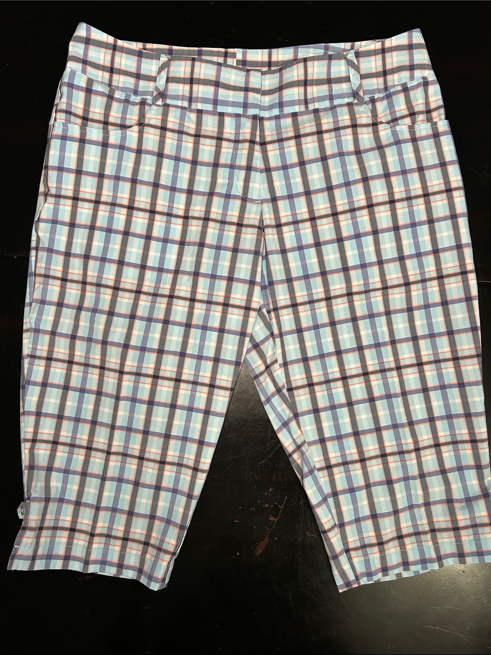 Woman’s 12 adidas clima lite golf core lightweight relax fit Plaid Capris -